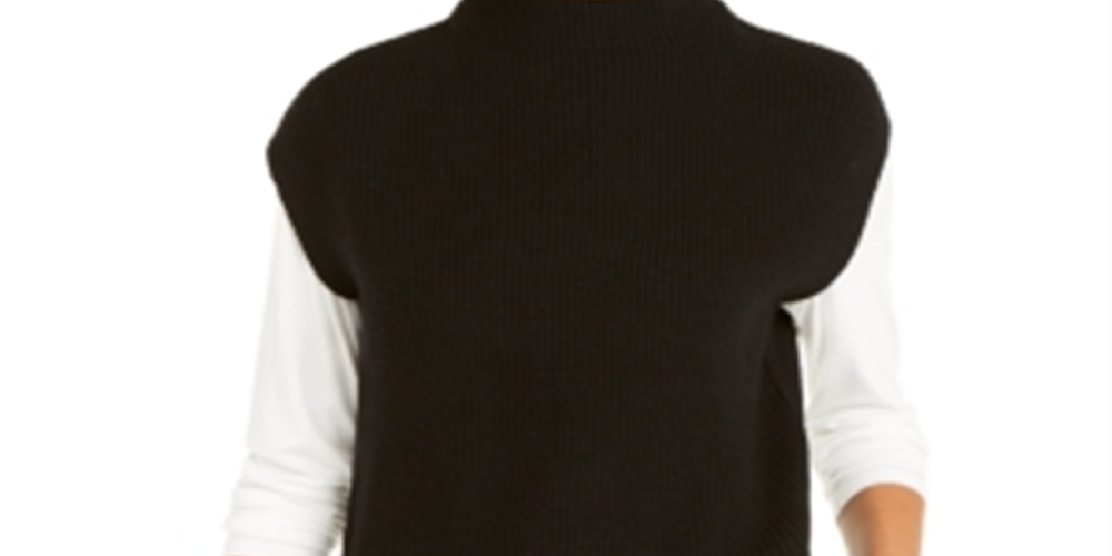 Suéter feminino Alfani sem mangas com gola falsa, preto, tamanho médio