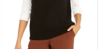 Suéter feminino Alfani sem mangas com gola falsa, preto, tamanho médio