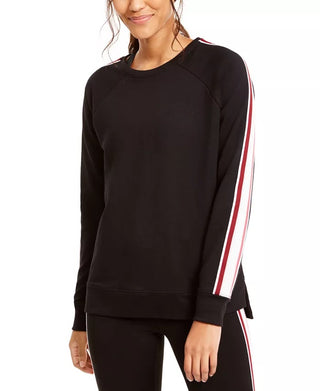 Ideology Women's Striped Long Sleeve Crew Neck Top Black Size Large
