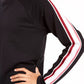 Blusa feminina listrada de manga comprida e gola redonda, tamanho grande, preta