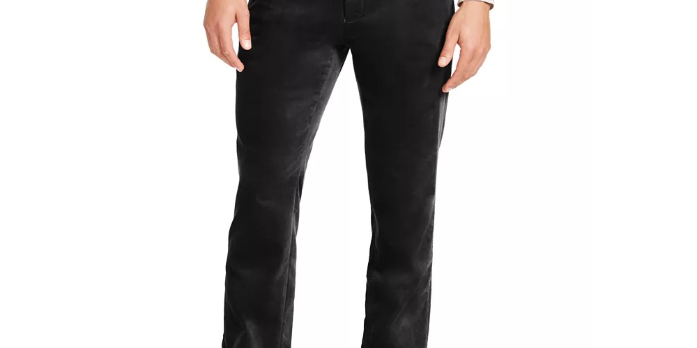 Calça de veludo slim fit grande e alta masculina da INC International Concepts, preta, tamanho 44