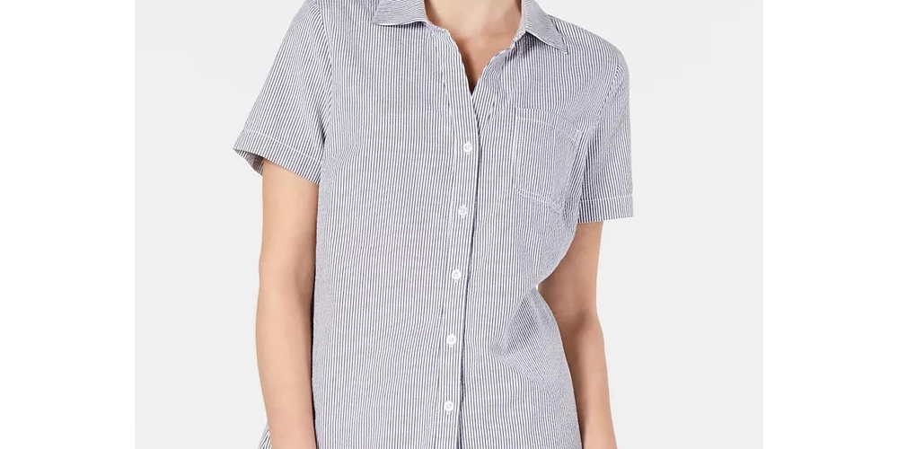 Camisa feminina Karen Scott de algodão seersucker, azul, tamanho grande