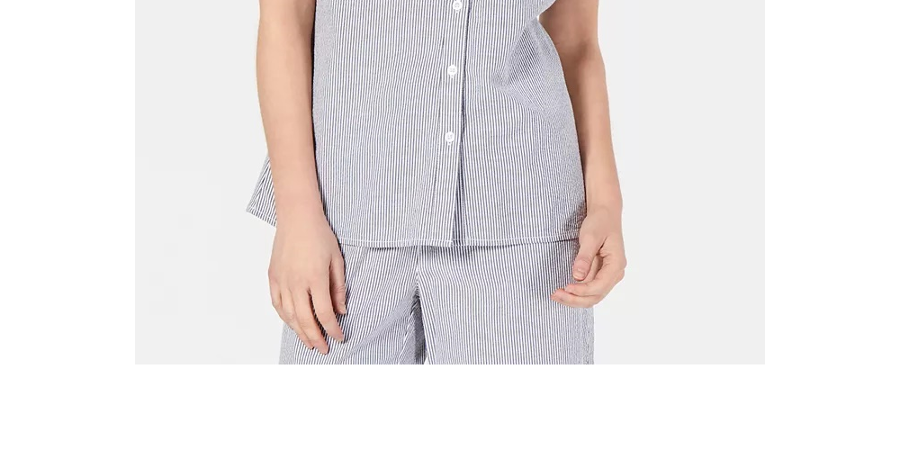 Camisa feminina Karen Scott de algodão seersucker, azul, tamanho grande