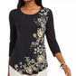 JM Collection Blusa feminina com decote redondo e estampa floral, tamanho XS, dourada