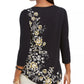 JM Collection Blusa feminina com decote redondo e estampa floral, tamanho XS, dourada