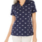 Camisa polo feminina Karen Scott com estampa de bicicleta, azul, tamanho extragrande