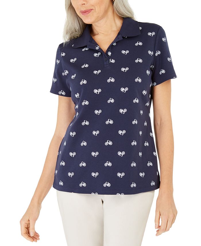 Camisa polo feminina Karen Scott com estampa de bicicleta, azul, tamanho extragrande