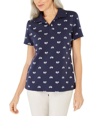 Camisa polo feminina Karen Scott com estampa de bicicleta, azul, tamanho extragrande