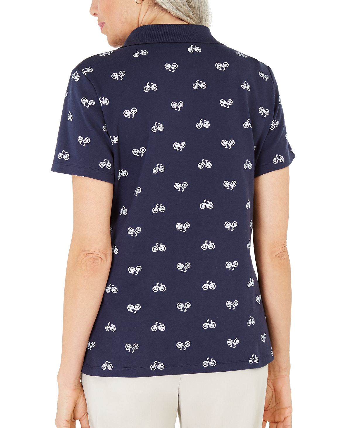Camisa polo feminina Karen Scott com estampa de bicicleta, azul, tamanho extragrande