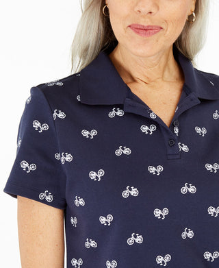 Camisa polo feminina Karen Scott com estampa de bicicleta, azul, tamanho extragrande