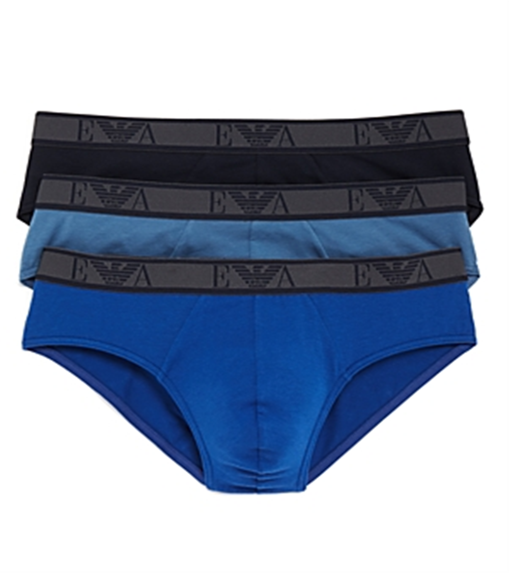 Emporio Armani Masculino Monogram Pacote com 3 Cuecas Azul Tamanho Grande