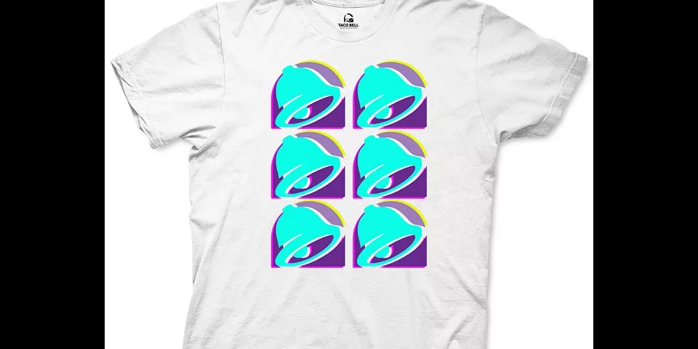 Camiseta masculina com estampa Taco Bell Repeat Graphic da Ripple Junction, branca, tamanho extragrande