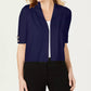 Cardigan feminino JM Collection com frente aberta e mangas curtas, azul, tamanho pequeno