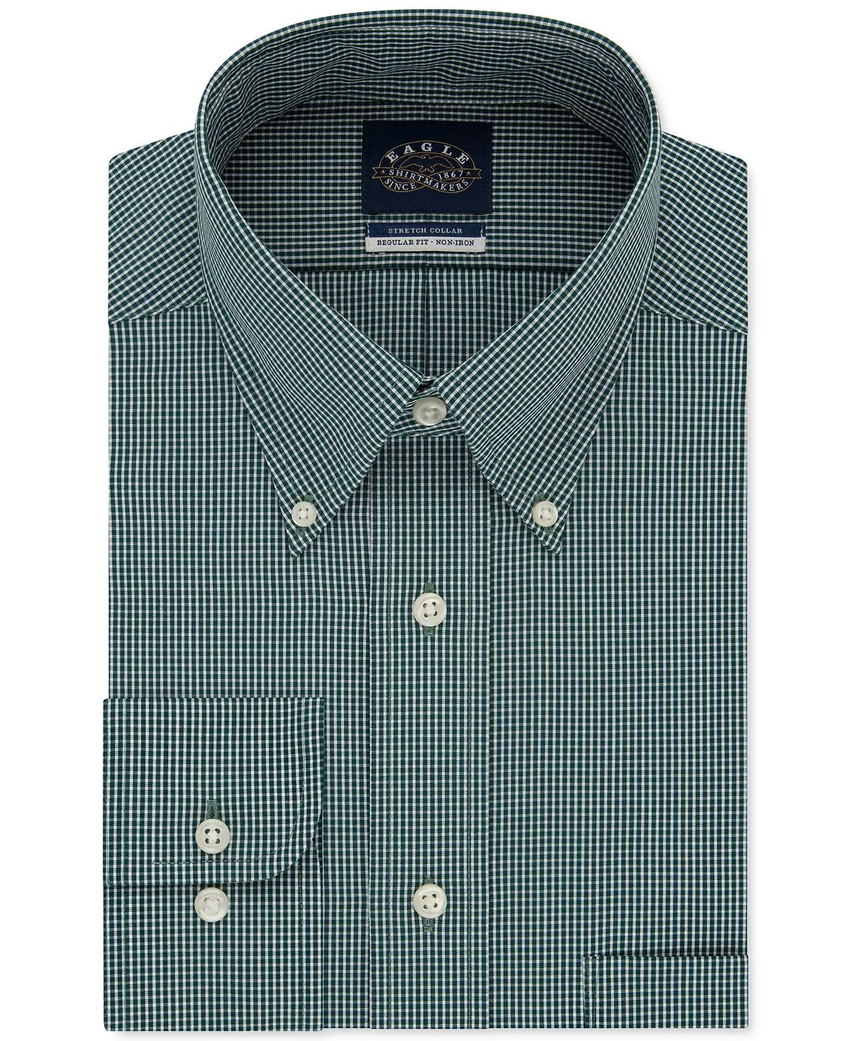 Camisa social xadrez Eagle masculina clássica/regular, sem passar a ferro, com gola flexível, verde, tamanho 15x32-33