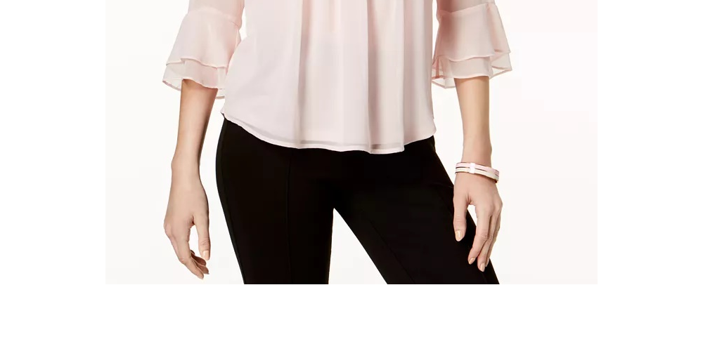 Charter Club feminino pequeno com babados duplos e blusa lisa com pregas rosa, tamanho pequeno GG