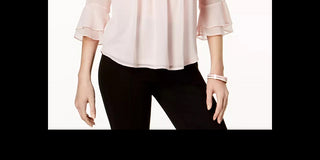 Charter Club feminino pequeno com babados duplos e blusa lisa com pregas rosa, tamanho pequeno GG