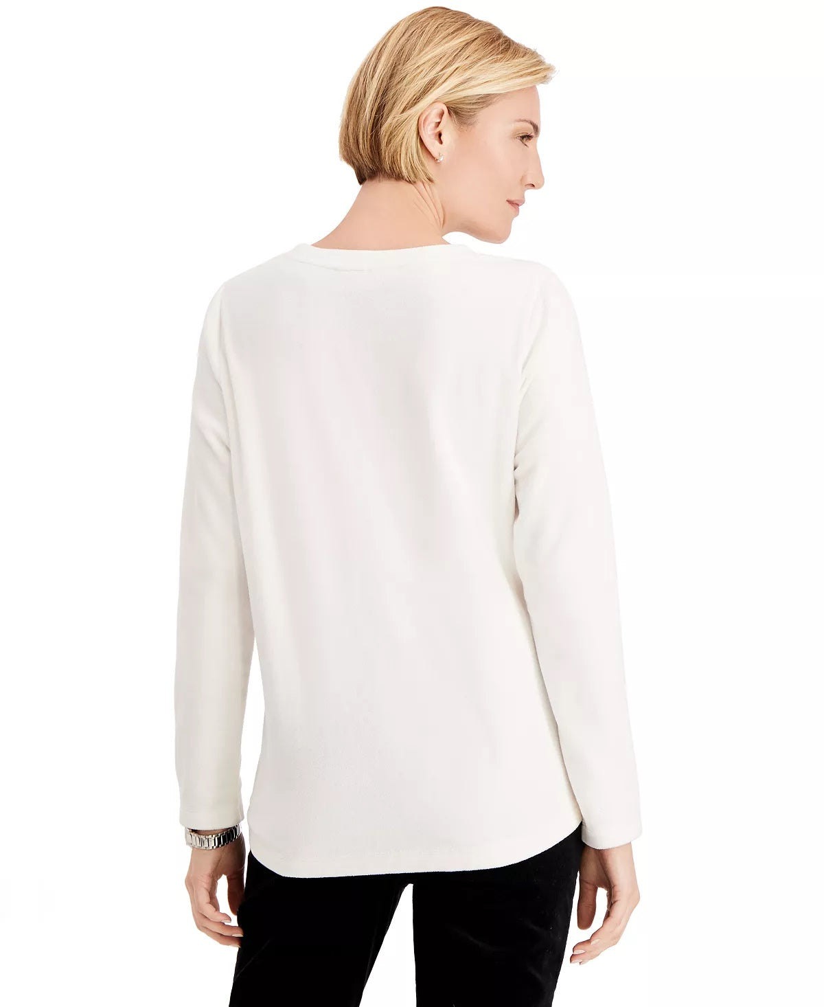Karen Scott Petite Microfleece Top Feminino Branco Tamanho Petit XL