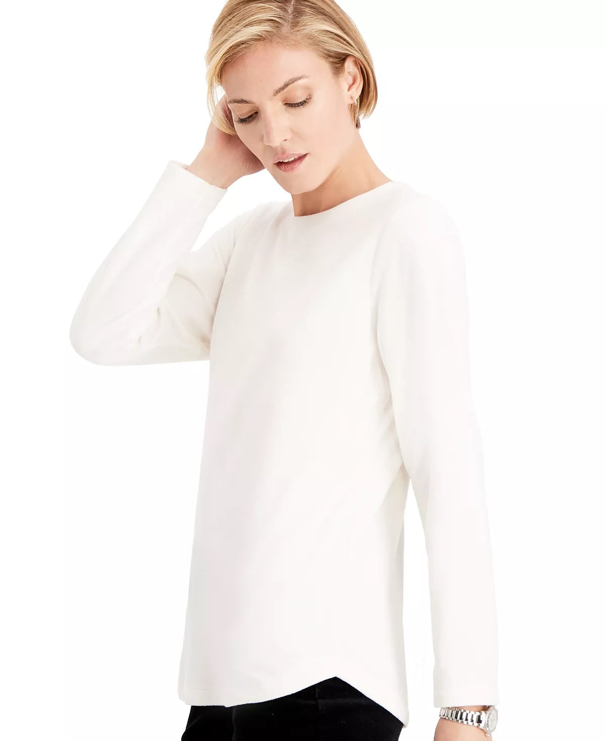 Karen Scott Petite Microfleece Top Feminino Branco Tamanho Petit XL