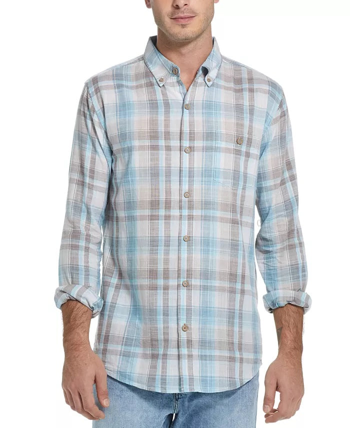 Camisa xadrez vintage masculina, à prova de intempéries, ajuste regular, ponta a ponta, azul, tamanho XXX-G