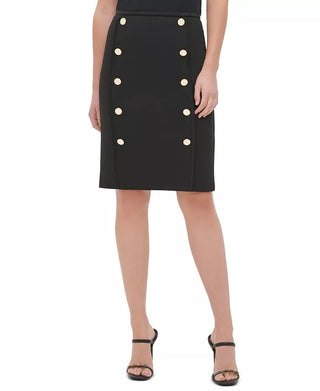 Saia lápis Calvin Klein feminina com acabamento em botões, preta, tamanho 2