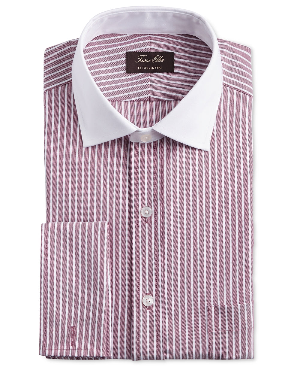 Camisa social masculina Tasso Elba, cor vinho, listrada, com gola clássica, sem passar, vermelha, tamanho 17-32/33