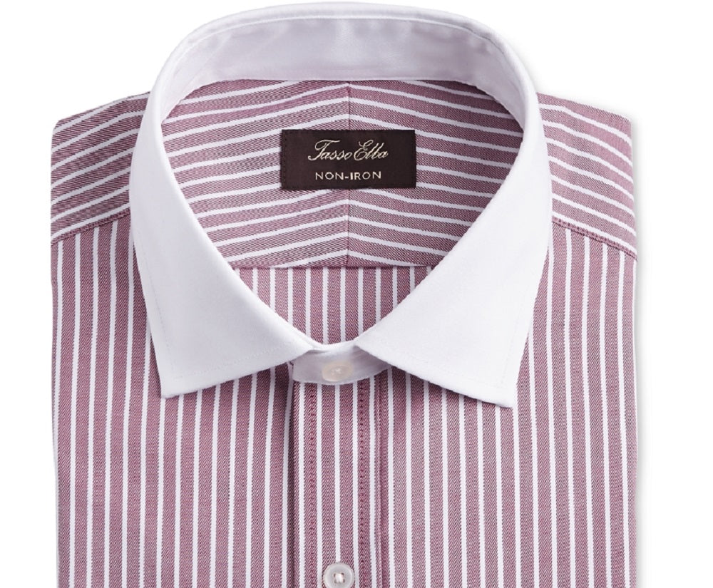 Camisa social masculina Tasso Elba, cor vinho, listrada, com gola clássica, sem passar, vermelha, tamanho 17-32/33