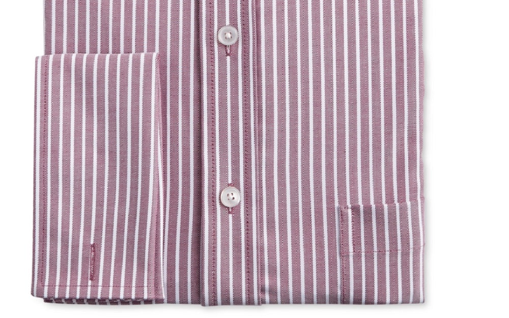 Camisa social masculina Tasso Elba, cor vinho, listrada, com gola clássica, sem passar, vermelha, tamanho 17-32/33