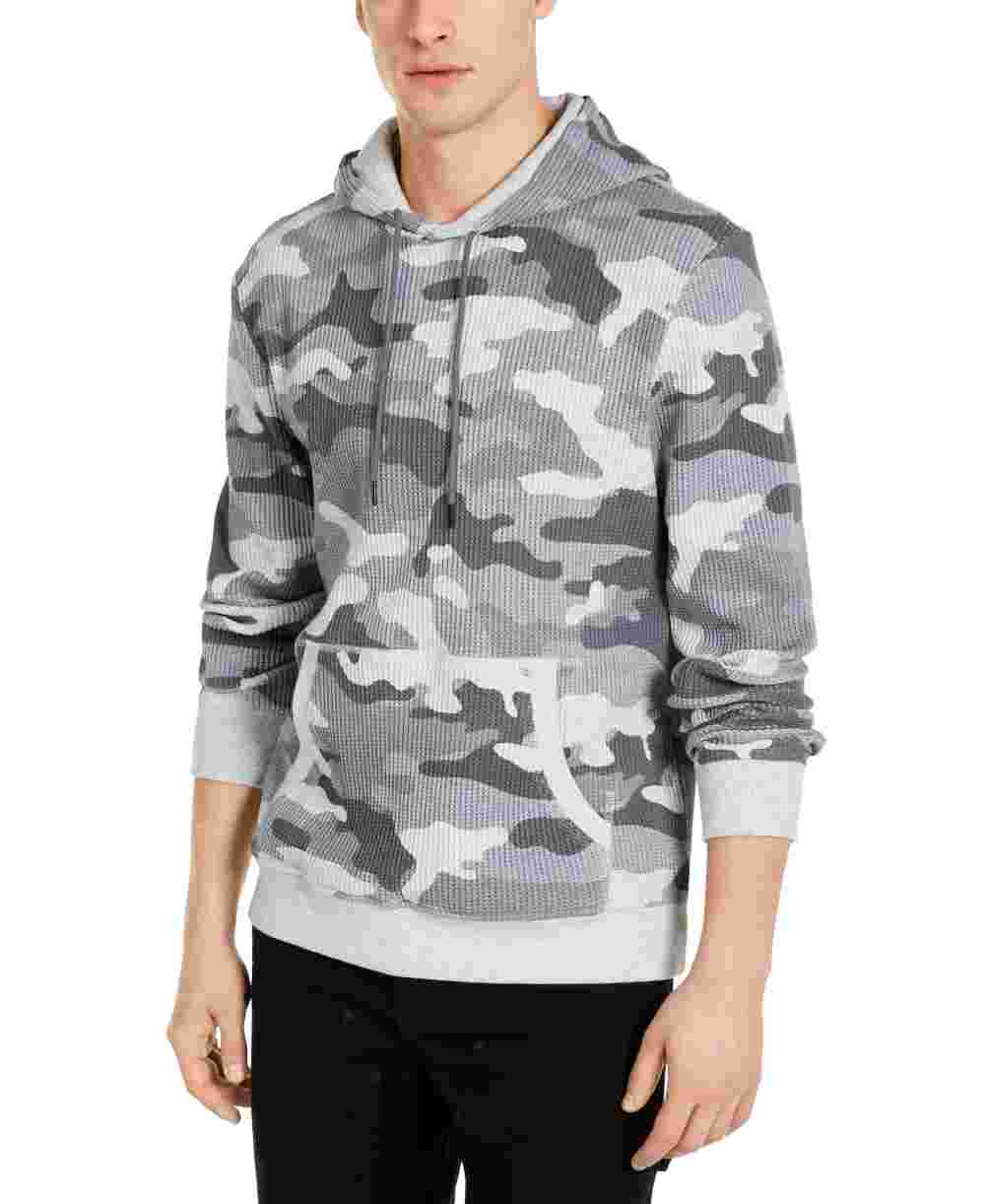 Suéter camuflado masculino Sun + Stone, manga comprida, gola redonda, cordão, cinza, tamanho pequeno