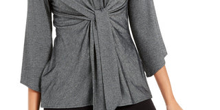 Blusa feminina Alfani com amarração frontal metálica, cinza, tamanho grande