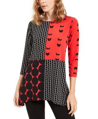 Túnica Alfani Feminina Estampada Alta Baixa Vermelha Tamanho X-S