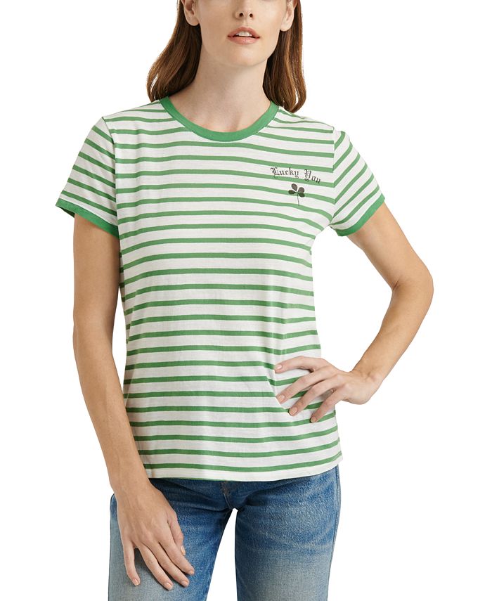 Camiseta masculina Lucky Brand de manga curta e gola redonda Lucky You listrada, verde, tamanho GG