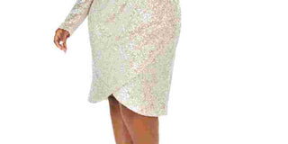 Vestido Calvin Klein Plus Size Feminino Drapeado com Paetês Dourado Tamanho 22W