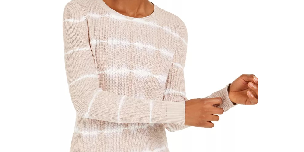 Suéter feminino de gola redonda com nervuras e tie-dye da INC International Concepts, bege, tamanho médio