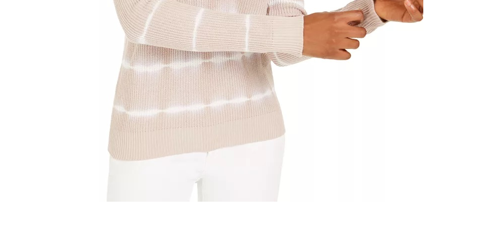 Suéter feminino de gola redonda com nervuras e tie-dye da INC International Concepts, bege, tamanho médio