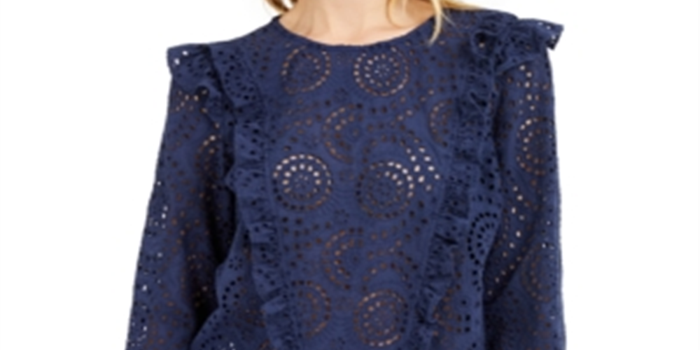 Blusa feminina com babados e ilhós da INC International Concepts, azul, tamanho médio