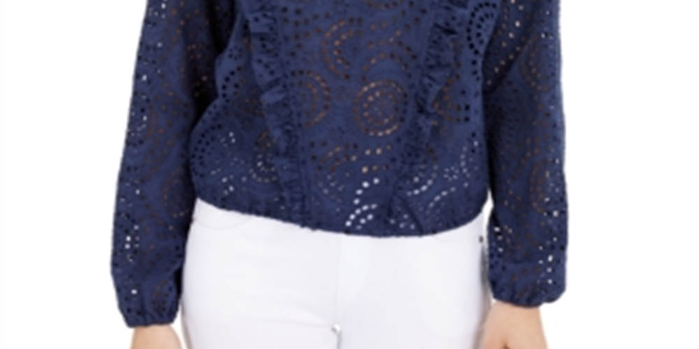 Blusa feminina com babados e ilhós da INC International Concepts, azul, tamanho médio