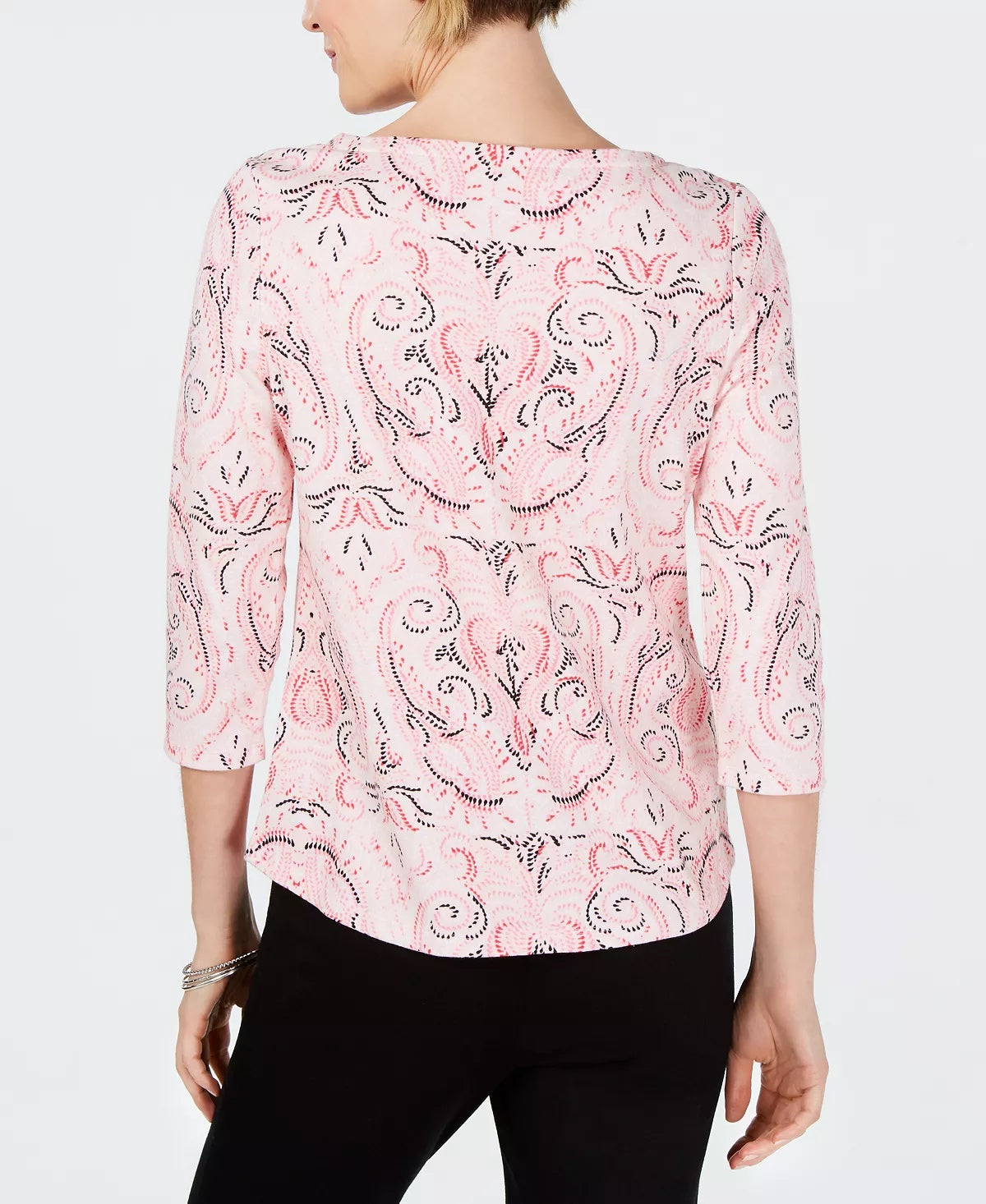 Camiseta feminina Charter Club de algodão Pima com estampa de botões e ombros de fora, rosa, tamanho P
