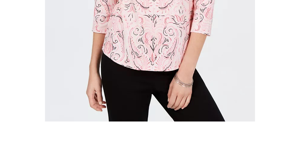 Camiseta feminina Charter Club de algodão Pima com estampa de botões e ombros de fora, rosa, tamanho P