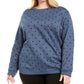 Karen Scott Plus Dotted Fleece Crewneck Top Feminino Azul Tamanho 0X