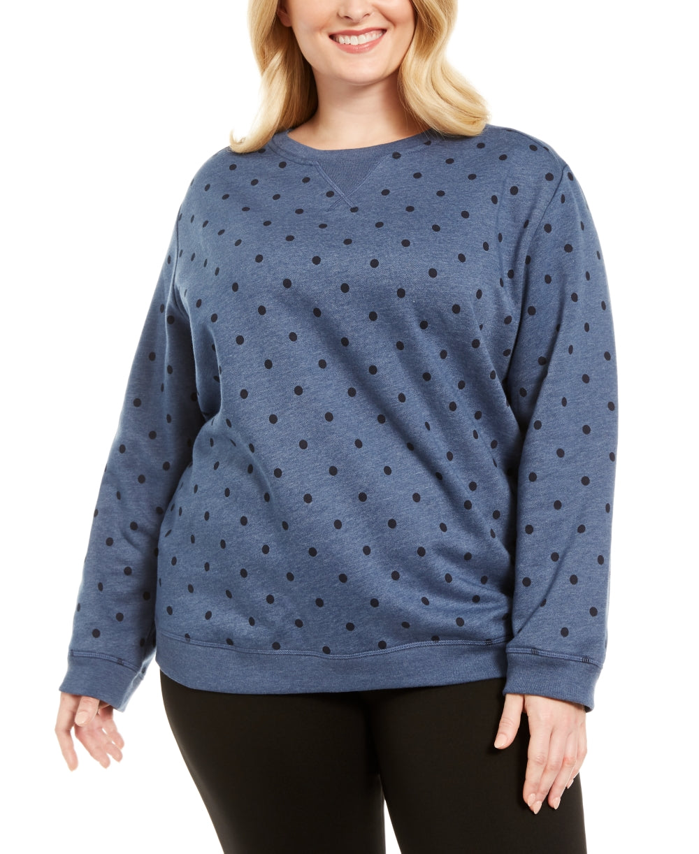 Karen Scott Plus Dotted Fleece Crewneck Top Feminino Azul Tamanho 0X