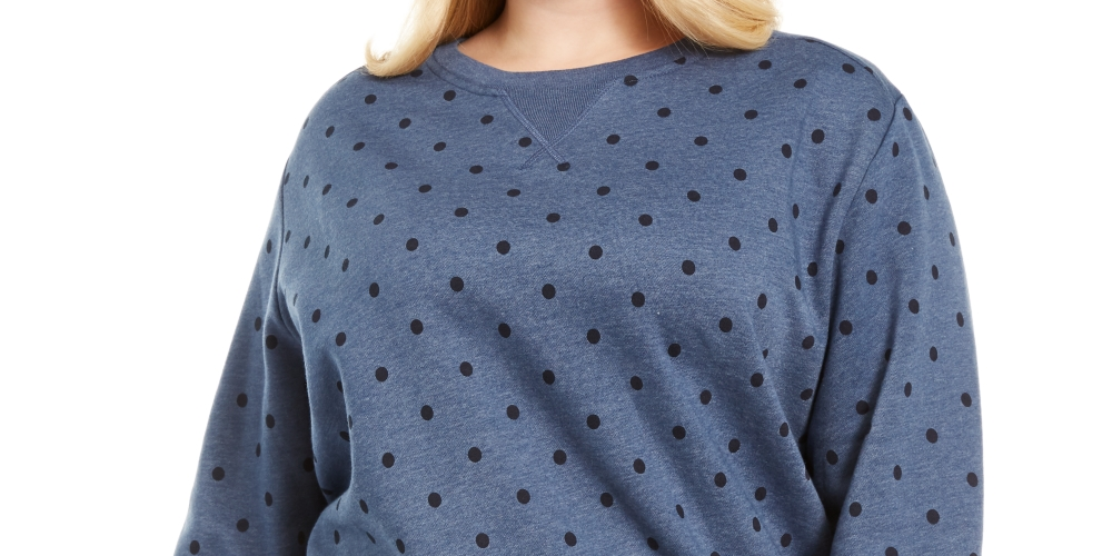 Karen Scott Plus Dotted Fleece Crewneck Top Feminino Azul Tamanho 0X