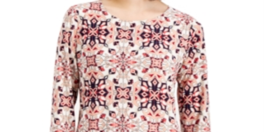 JM Collection Top feminino com estampa geométrica e decote redondo, rosa, tamanho extragrande