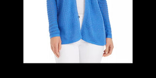 Cardigan feminino Charter Club com frente aberta e estampa Pointelle, azul, tamanho médio