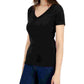 Camiseta feminina Tommy Hilfiger com decote em V, preta, tamanho médio