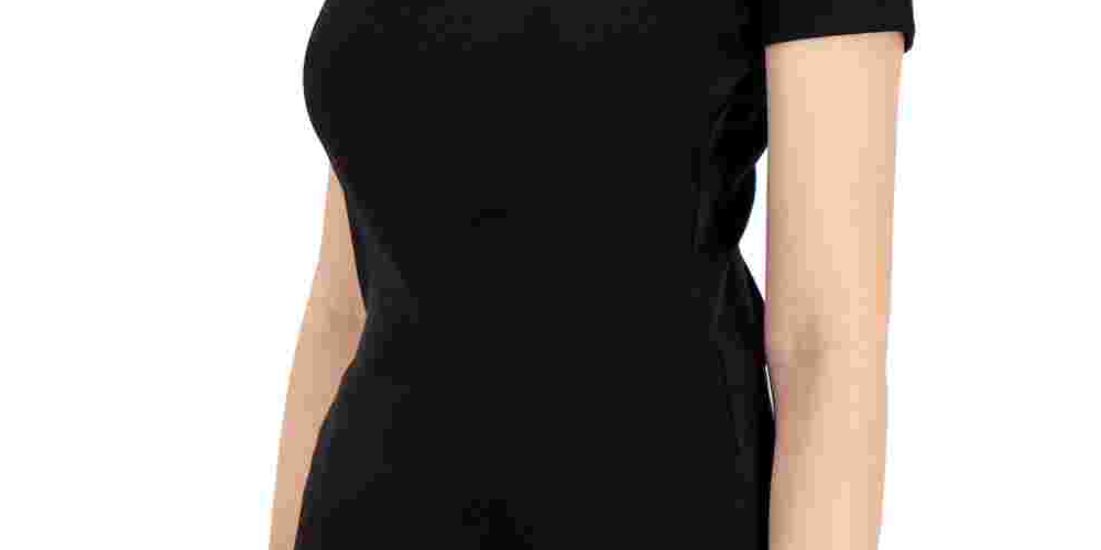 Camiseta feminina Tommy Hilfiger com decote em V, preta, tamanho médio