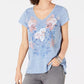 Camiseta feminina floral de manga curta e gola V estilo &amp; co, azul, tamanho médio