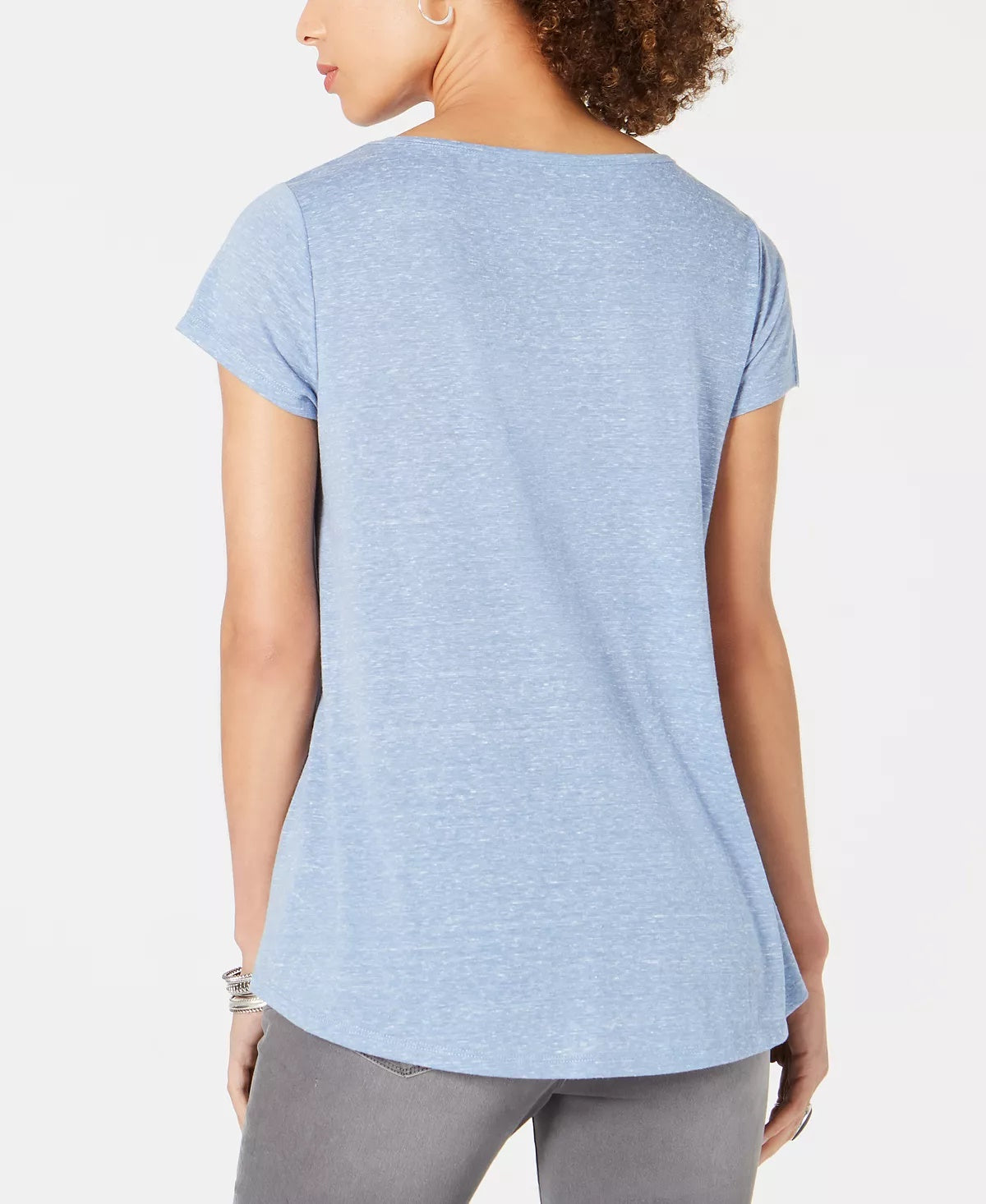 Camiseta feminina floral de manga curta e gola V estilo &amp; co, azul, tamanho médio