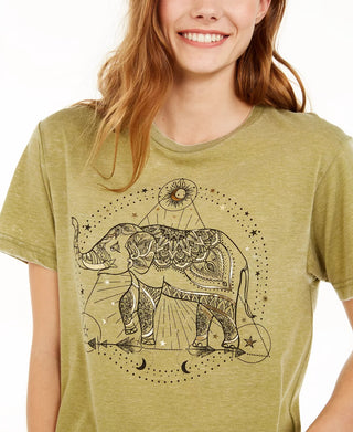 Camiseta cropped metálica com estampa de elefante infantil Rebellious One, verde, tamanho pequeno