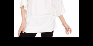 Alfani Suéter Feminino com Cintura Amarrada e Manga 3/4, Branco, Tamanho Médio