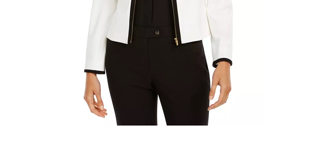 Jaqueta Calvin Klein Feminina com Zíper Frontal e Canelado, Branca e Preta, Tamanho 10